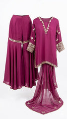 3-Piece Gharara Set / Rich Berry Plum - M2509