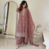 Rust Rose Embroidered Suit Set - 3-Piece Suit Set / Rust Brown - RJ11