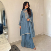 3-Piece Gharara Set / Powder Blue - DV103