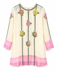 Gulnaar Co-ord Set / 2-Piece Co-ord Set / Ivory with Blush Pink Accents- M2585
