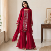 3-piece Gharara set / Rich Crimson Red- M2451