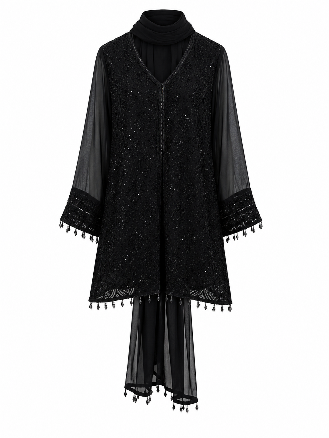 Noir Celeste Embellished Four-Piece Set / 4-Piece Coordinated Set / Classic Black - M2535