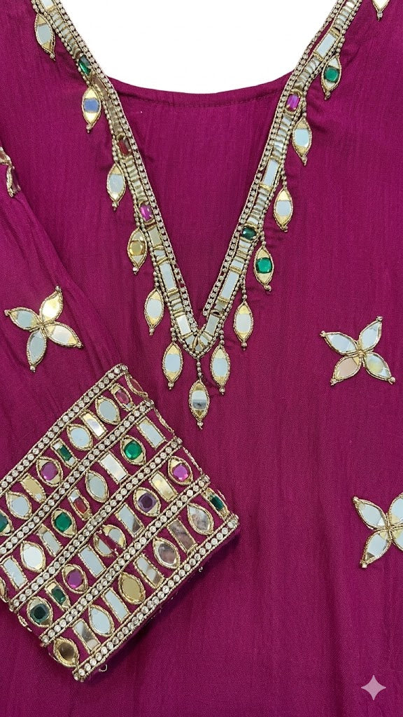 3-Piece Gharara Set / Rich Berry Plum - M2509