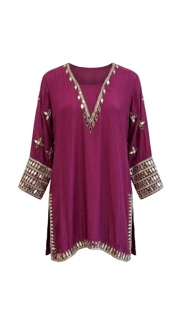 3-Piece Gharara Set / Rich Berry Plum - M2509