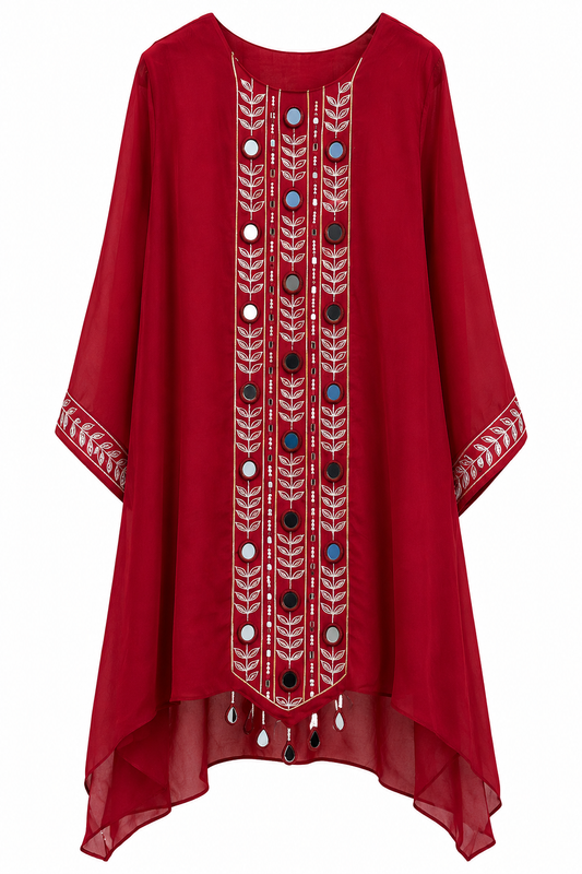3-piece Gharara set / Rich Crimson Red- M2451