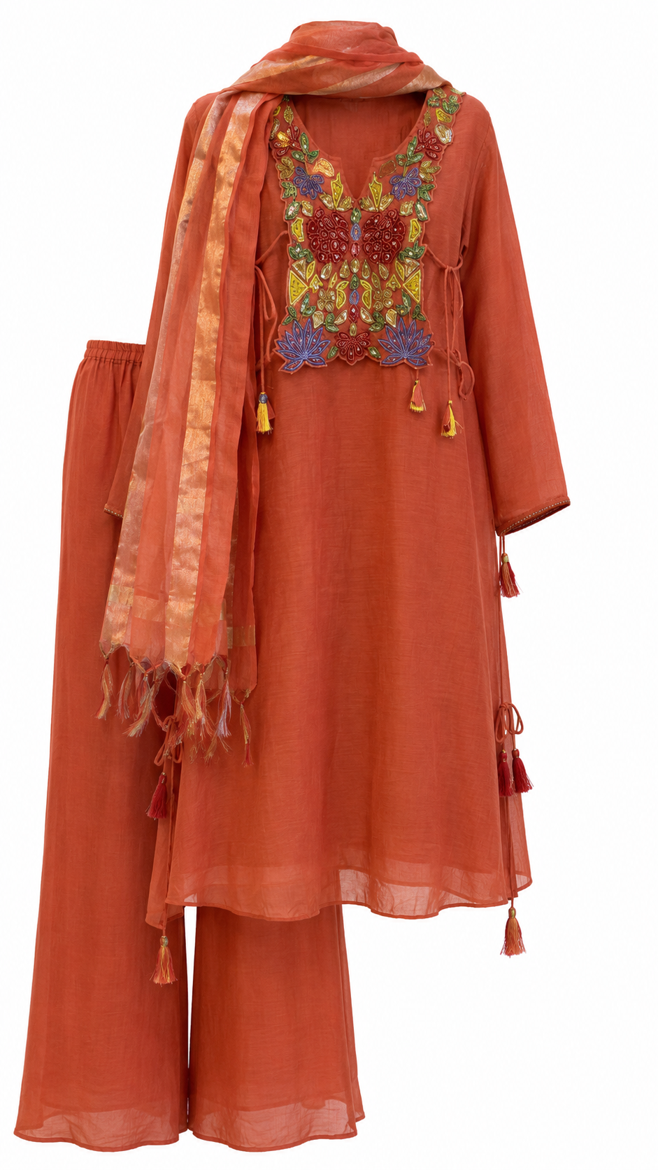 Rustanara 3-Piece Kurta Set / Rustic Terracotta Rust - SM105
