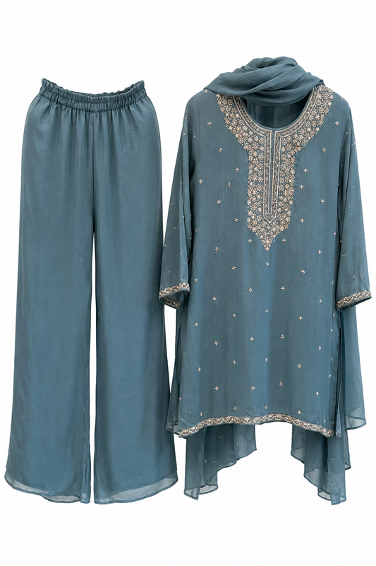 3-Piece Gharara Set / Powder Blue - DV103