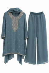 3-Piece Gharara Set / Powder Blue - DV103
