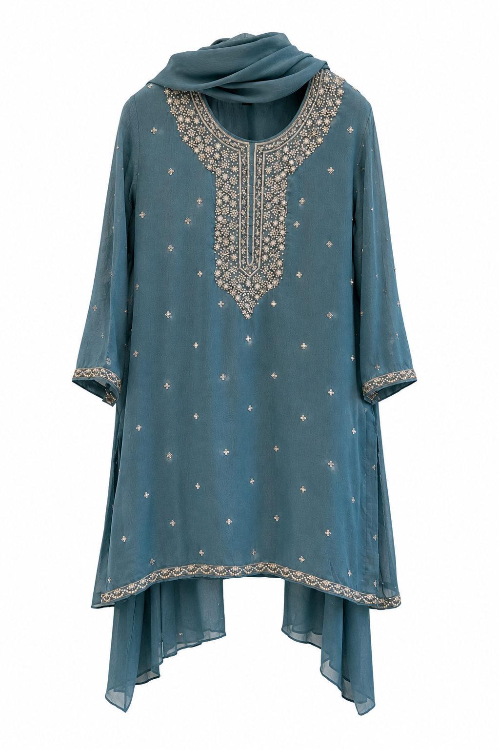 3-Piece Gharara Set / Powder Blue - DV103