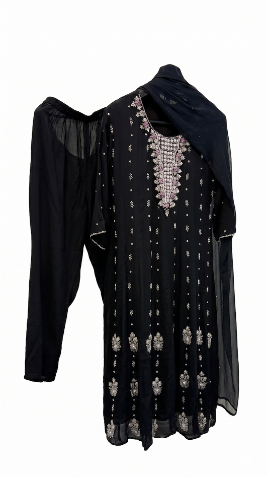 3-Piece Anarkali Set / Classic Midnight Black - F113
