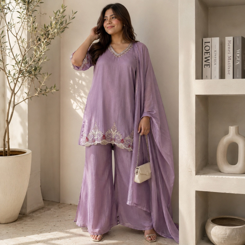 3-Piece Kurta Set  / Soft Lilac- RJ41