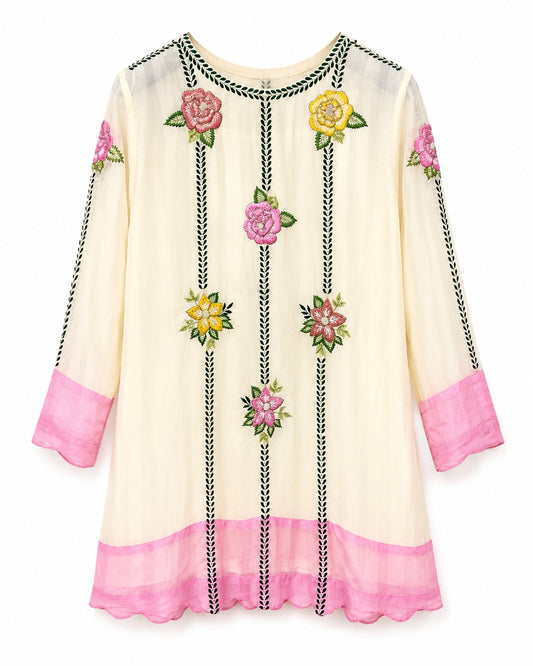 Gulnaar Co-ord Set / 2-Piece Co-ord Set / Ivory with Blush Pink Accents- M2585