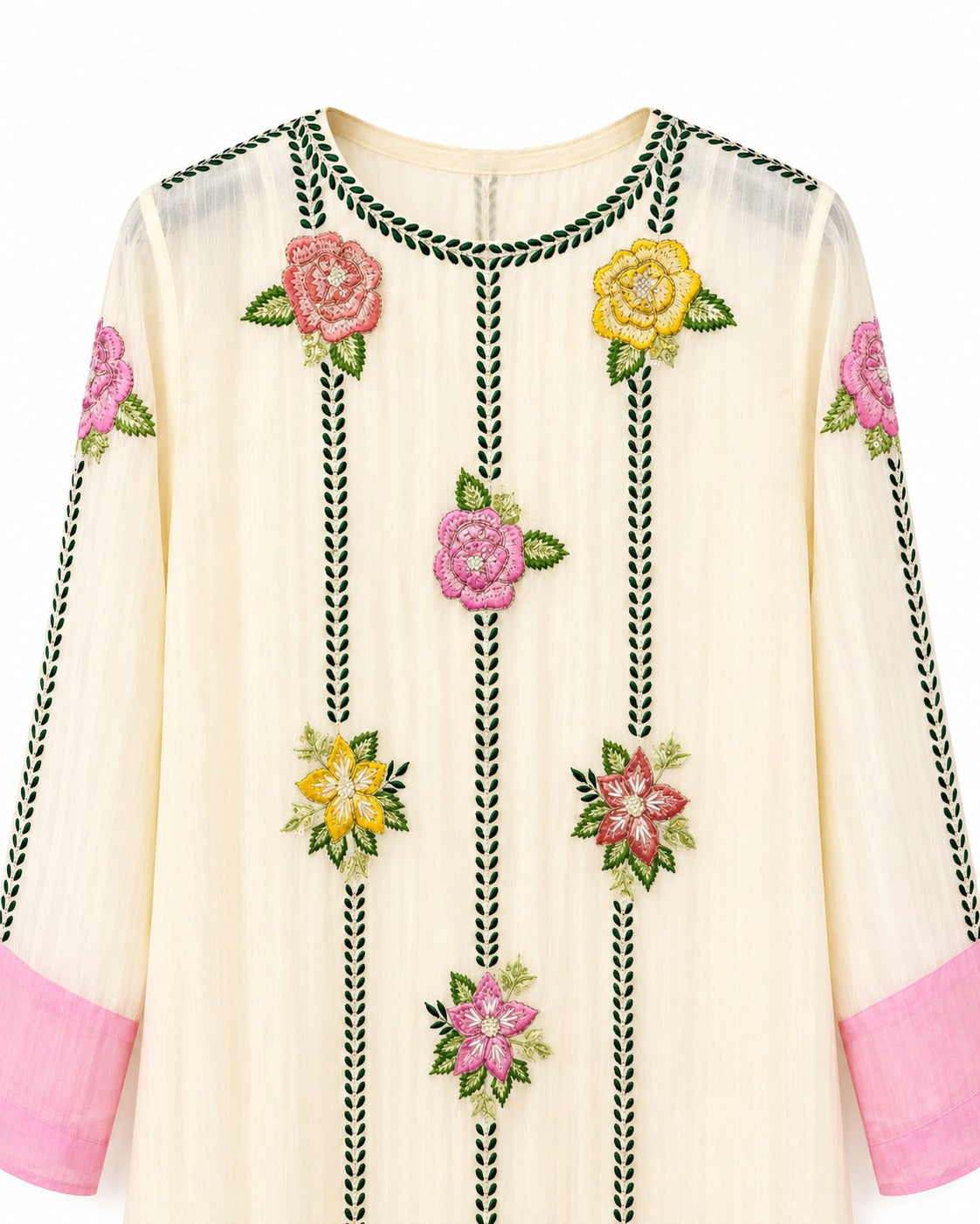 Gulnaar Co-ord Set / 2-Piece Co-ord Set / Ivory with Blush Pink Accents- M2585
