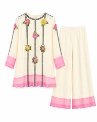 Gulnaar Co-ord Set / 2-Piece Co-ord Set / Ivory with Blush Pink Accents- M2585