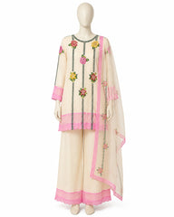 Gulnaar Co-ord Set / 2-Piece Co-ord Set / Ivory with Blush Pink Accents- M2585