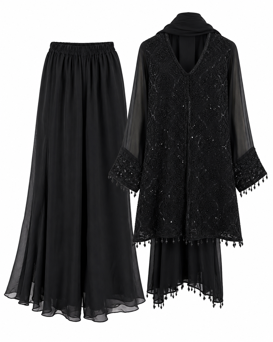 Noir Celeste Embellished Four-Piece Set / 4-Piece Coordinated Set / Classic Black - M2535