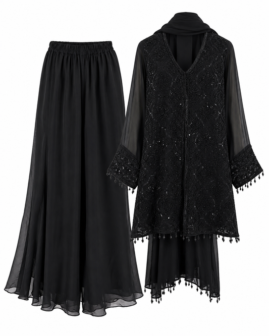 Noir Celeste Embellished Four-Piece Set / 4-Piece Coordinated Set / Classic Black - M2535