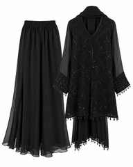Noir Celeste Embellished Four-Piece Set / 4-Piece Coordinated Set / Classic Black - M2535